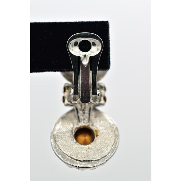 Vintage Crystal Clip On Earrings Rhinestone Drop Shiny Channel Chunky 1980s 9H - Picture 9 of 12